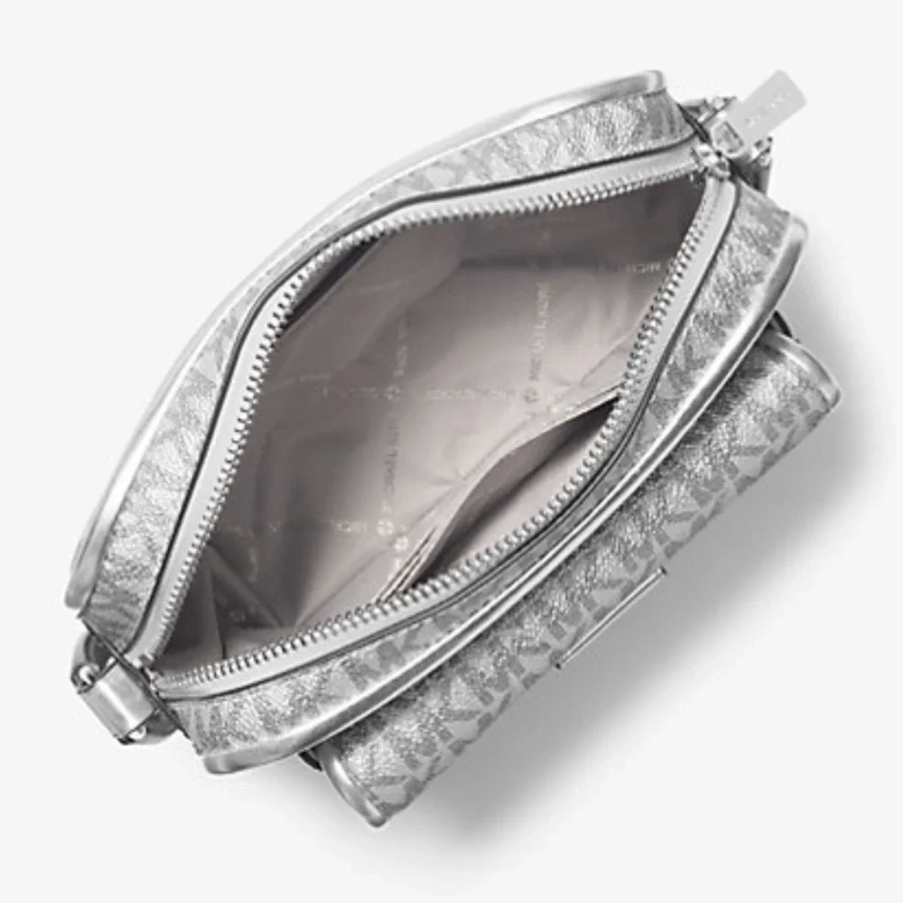 Michael Kors Bradshaw Extra-Small Metallic Signature Logo Camera Crossbody Silv